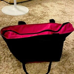 Herve Chapelier France  Zipped Logo Tote Bag, Black & Fuchsia